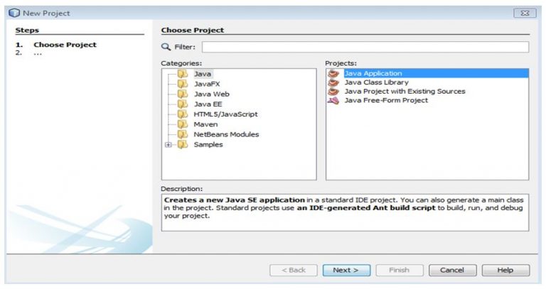 Choosing a project in NetBeans IDE