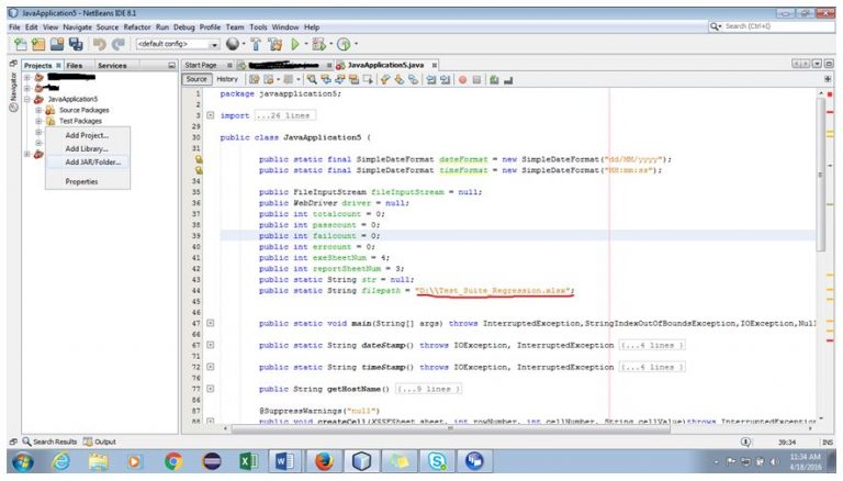 Location of the Excel spreadsheet in NetBeans IDE